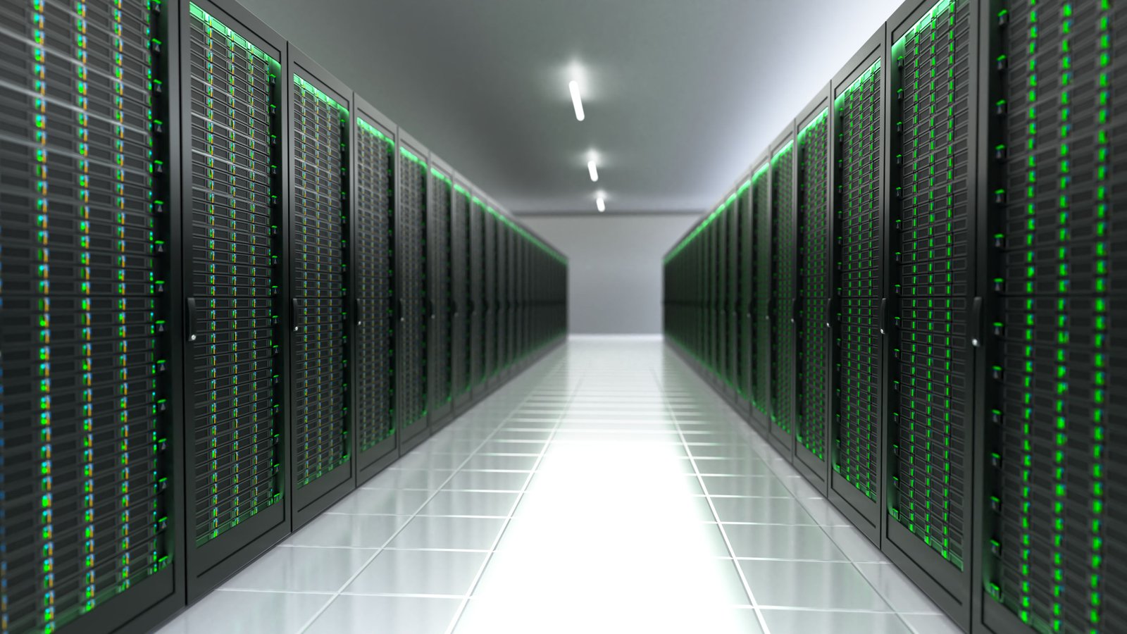 Rows of data center servers used for production systems